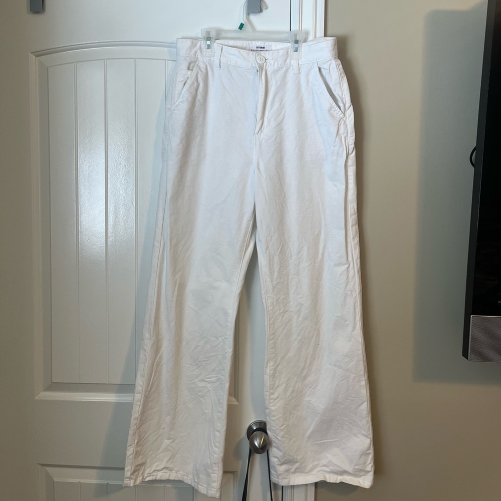 Wide Leg White Cotton On Pants